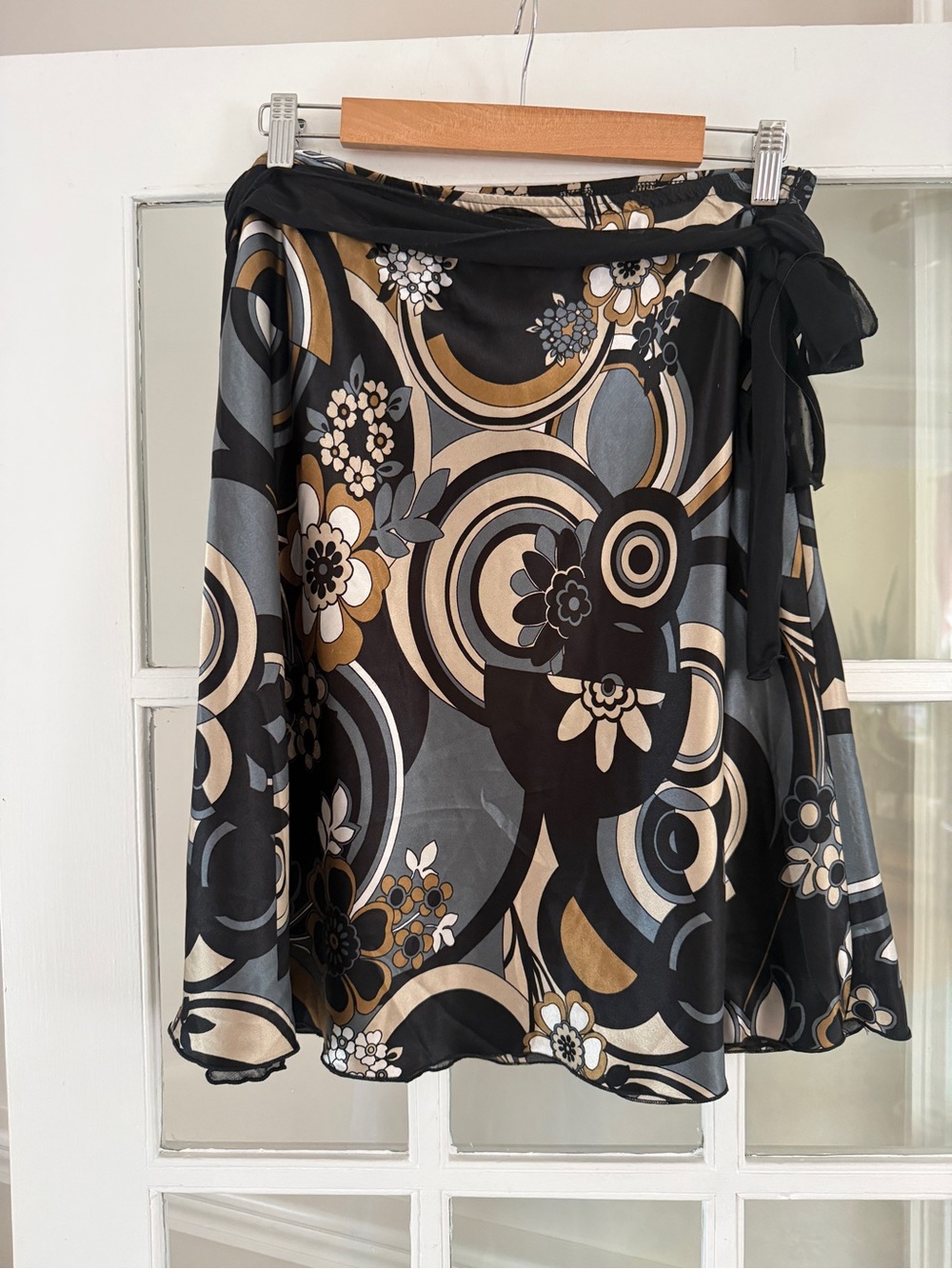 Y2K Wrapper Black Floral Geometric Skirt